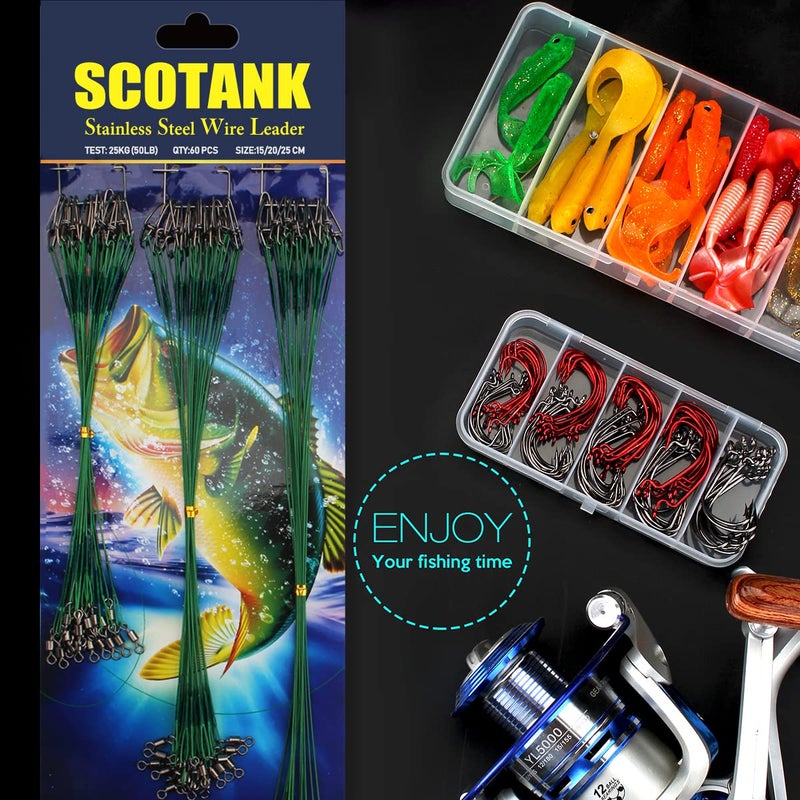 Scotank Fishing Leaders, Fishing Tackle, Fish Line, Stainless Steel Wire, Fish Gear Kit, with Swivels Snap Connect, for Lures Bait Rig Or Hooks Green (3 Size Test 40 Lb) - Image 5